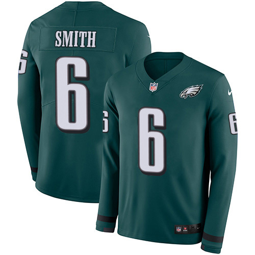Eagles #6 DeVonta Smith Green Team Color Men's Stitched Limited Therma Long Sleeve Jersey