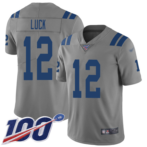 Indianapolis Colts #12 Andrew Luck Gray Youth Stitched Limited Inverted Legend 100th Season Jersey Youth