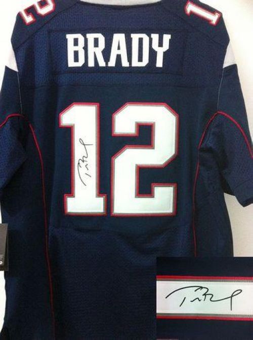 Patriots #12 Tom Brady Navy Blue Team Color Men's Stitched Elite Autographed Jersey