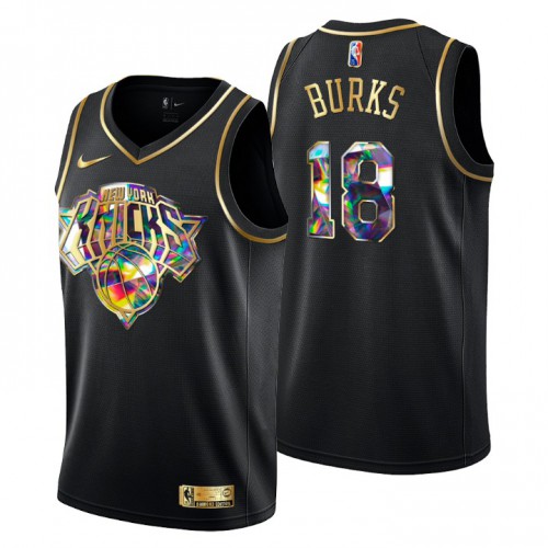 New York New York Knicks #18 Alec Burks Mens Golden Edition Diamond Logo 2021/22 Swingman Jersey - Black Mens
