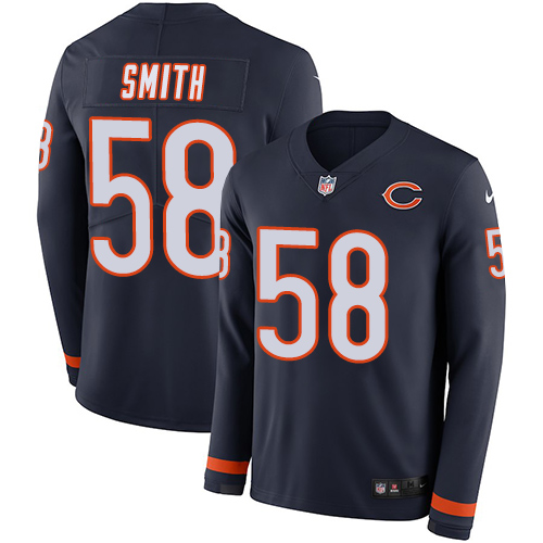 Chicago Bears #58 Roquan Smith Navy Blue Team Color Men's Stitched Limited Therma Long Sleeve Jersey Men's