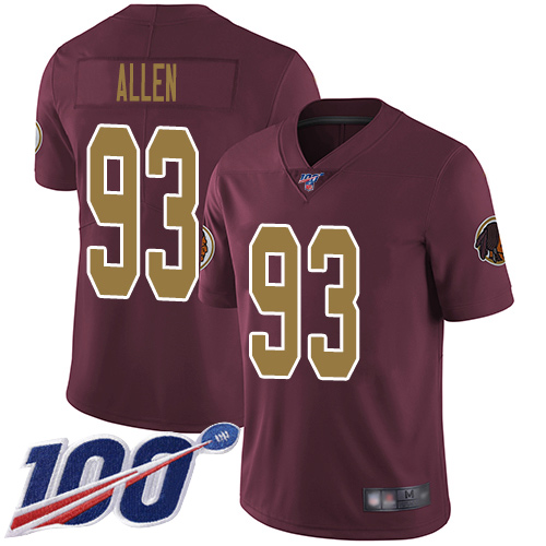 Commanders #93 Jonathan Allen Burgundy Red Alternate Men's Stitched 100th Season Vapor Limited Jersey