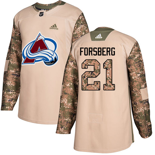 Adidas Colorado Avalanche #21 Peter Forsberg Camo Authentic 2017 Veterans Day Stitched Jersey Men's