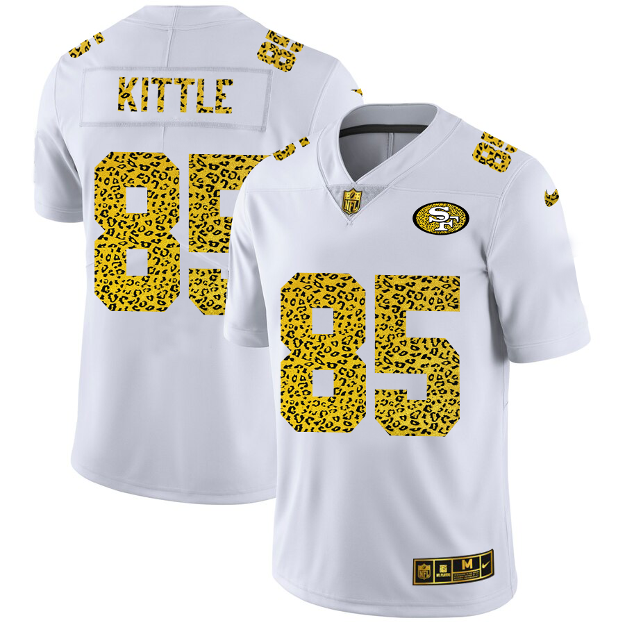 San Francisco 49ers #85 George Kittle Men's Flocked Leopard Print Vapor Limited Jersey White