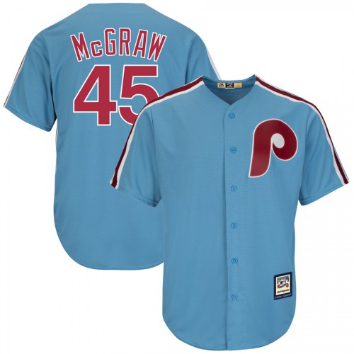 Philadelphia Philadelphia Phillies #45 Tug McGraw Majestic Cooperstown Collection Cool Base Player Jersey Light Blue Men's