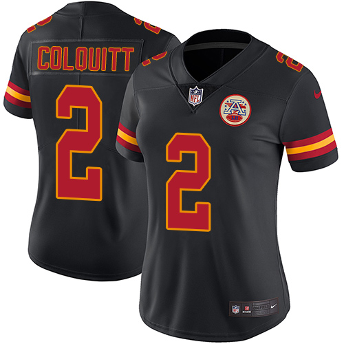Kansas City Chiefs #2 Dustin Colquitt Black Women's Stitched Limited Rush Jersey Womens