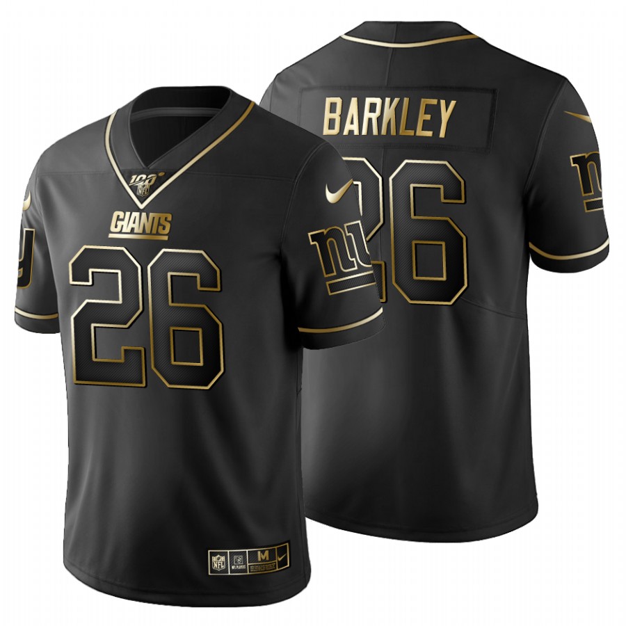 New York Giants #26 Saquon Barkley Men's Black Golden Limited 100 Jersey