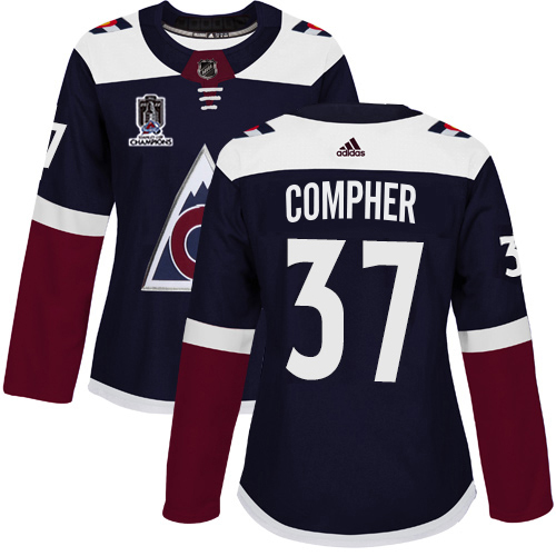Adidas Colorado Avalanche #37 J.T. Compher Navy Women's 2022 Stanley Cup Champions Alternate Authentic Stitched Jersey Womens