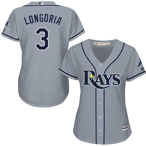 Tampa Bay Rays #3 Evan Longoria Grey Road Women's Stitched Jersey Womens