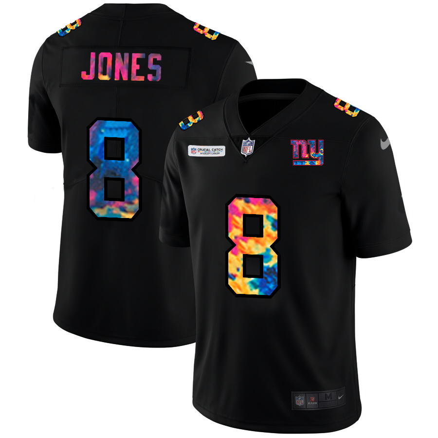 New York Giants #8 Daniel Jones Men's Multi-Color Black 2020 Crucial Catch Vapor Untouchable Limited Jersey
