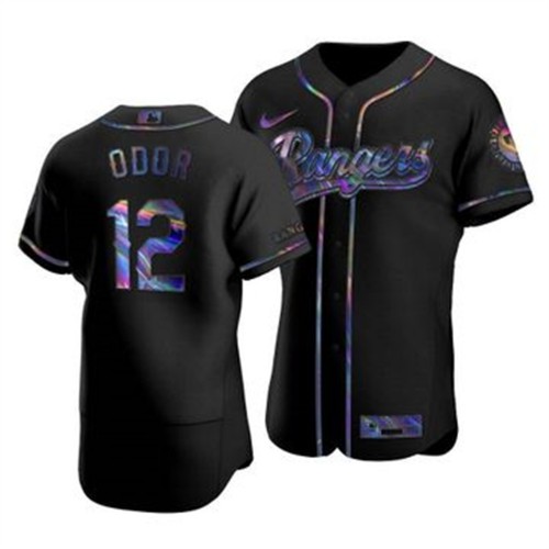 Texas Texas Rangers #12 Rougned Odor Men's Iridescent Holographic Collection Jersey - Black Men's