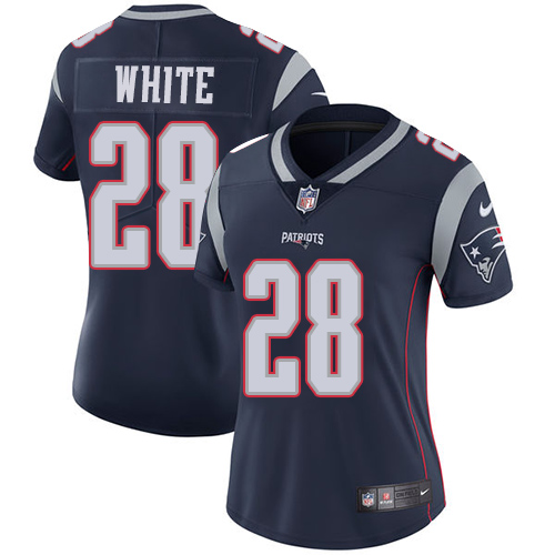 New England Patriots #28 James White Navy Blue Team Color Women's Stitched Vapor Untouchable Limited Jersey Womens