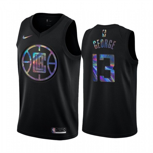 Los Angeles Clippers #13 Paul George Mens Iridescent Holographic Collection Jersey - Black Mens