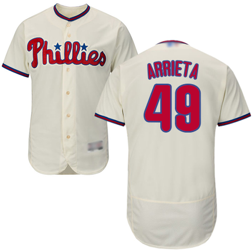 Philadelphia Phillies #49 Jake Arrieta Cream Flexbase Authentic Collection Stitched Jersey Men's