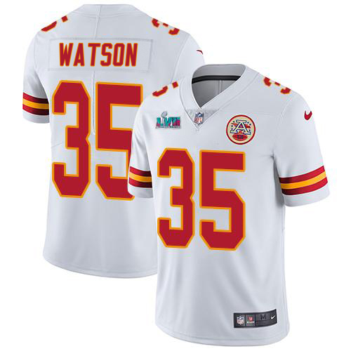 Chiefs #35 Jaylen Watson White Super Bowl LVII Patch Men's Stitched Vapor Untouchable Limited Jersey