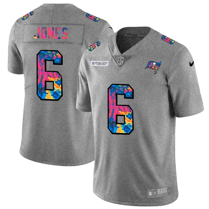Tampa Bay Buccaneers #6 Julio Jones Men's Multi-Color 2020 Crucial Catch Jersey Greyheather