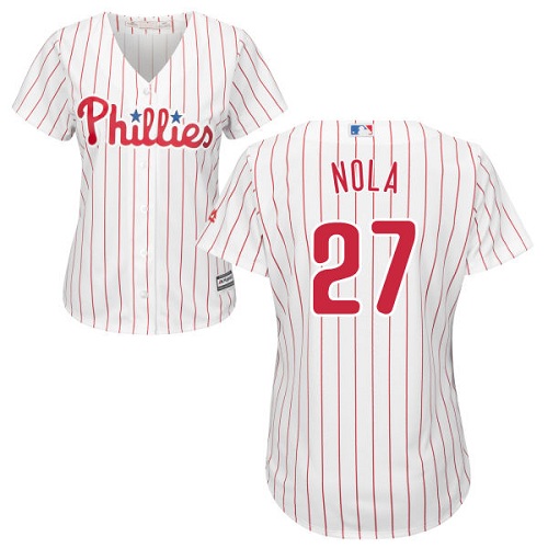 Philadelphia Phillies #27 Aaron Nola White(Red Strip) Home Women's Stitched Jersey Womens