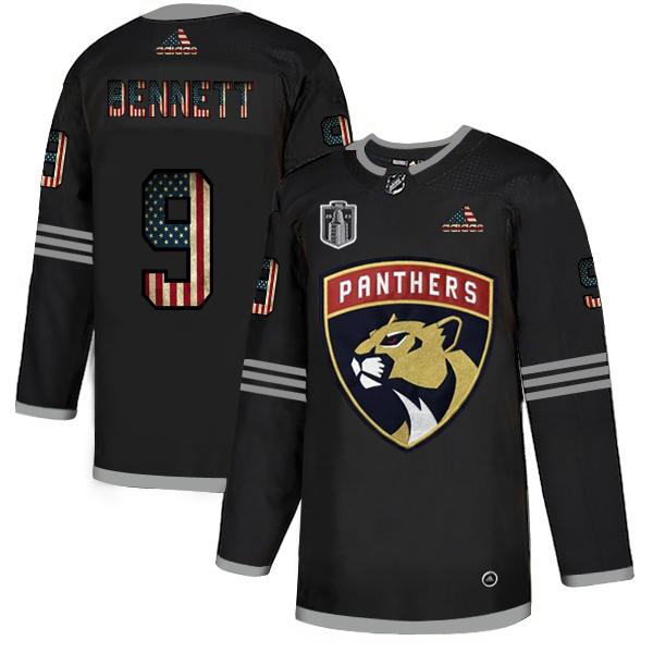 Florida Panthers #9 Sam Bennett Adidas Men's Black 2023 Stanley Cup Final Patch USA Flag Limited Jersey