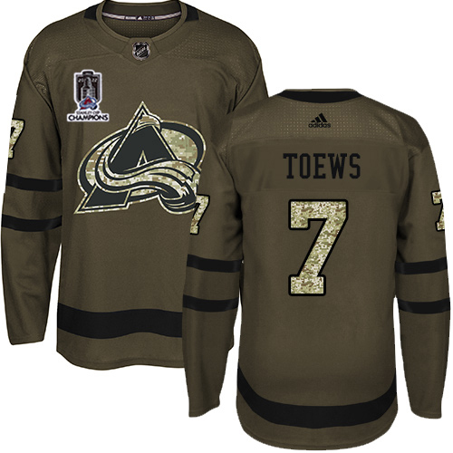Adidas Colorado Avalanche #7 Devon Toews Green 2022 Stanley Cup Champions Salute To Service Stitched Jersey Men's