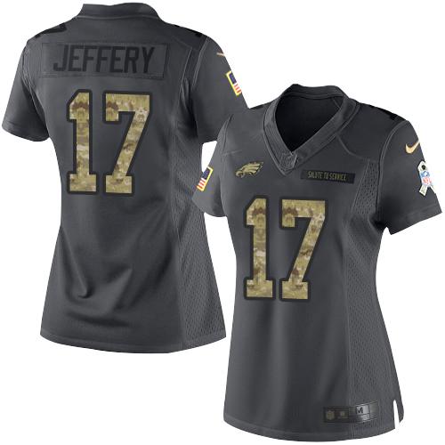Philadelphia Eagles #17 Alshon Jeffery Black Women's Stitched Limited 2016 Salute to Service Jersey Womens