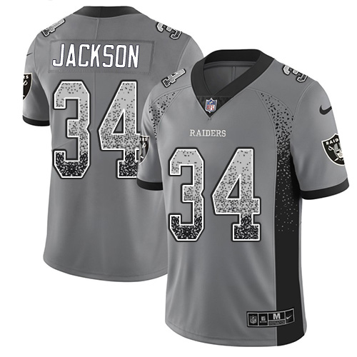 Raiders #34 Bo Jackson Gray Men's Stitched Limited Rush Drift Fashion Jersey