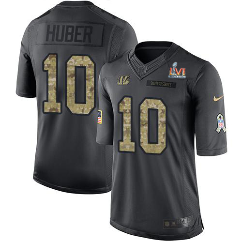 Cincinnati Bengals #10 Kevin Huber Black Team Color Super Bowl LVI Patch Men's Stitched Limited Therma Long Sleeve Jersey Men's