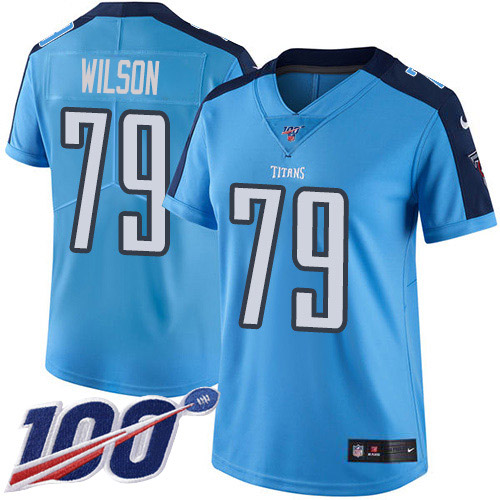 Tennessee Titans #79 Isaiah Wilson Light Blue Women's Stitched Limited Rush 100th Season Jersey Womens