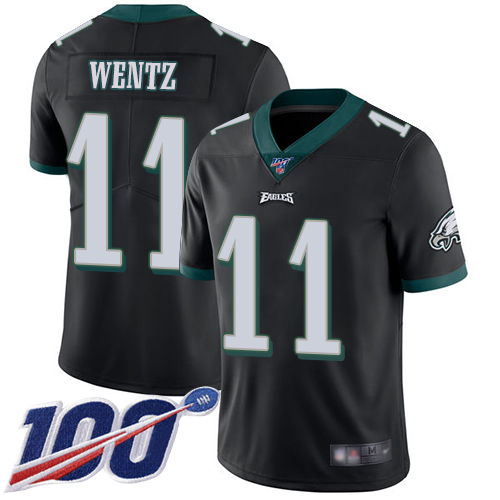 Philadelphia Eagles #11 Carson Wentz Black Alternate Youth Stitched 100th Season Vapor Limited Jersey Youth