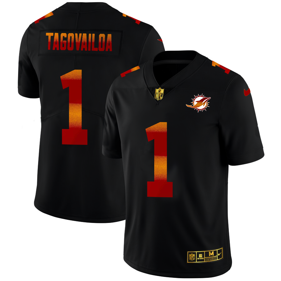 Miami Dolphins #1 Tua Tagovailoa Men's Black Red Orange Stripe Vapor Limited Jersey