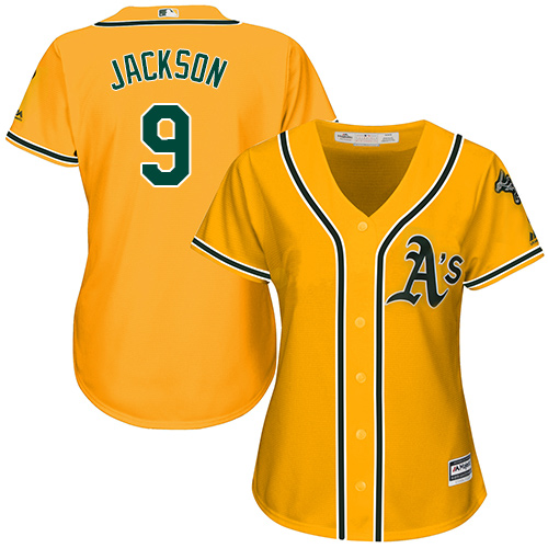 Oakland Athletics #9 Reggie Jackson Gold Alternate Women's Stitched Jersey Womens