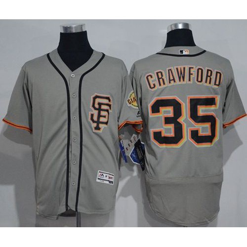 San Francisco Giants #35 Brandon Crawford Grey Flexbase Authentic Collection Road 2 Stitched Jersey Men's