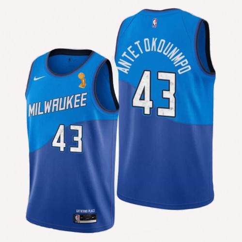 Milwaukee Bucks #43 Thanasis Antetokounmpo 2021 Finals Champions City Edition Jersey Blue Mens