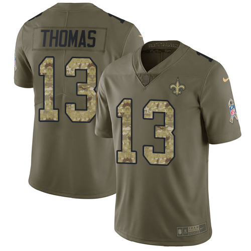 Saints #13 Michael Thomas Olive/Camo Men's Stitched Limited 2017 Salute To Service Jersey