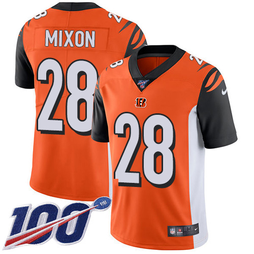 Bengals #28 Joe Mixon Orange Alternate Men's Stitched 100th Season Vapor Limited Jersey