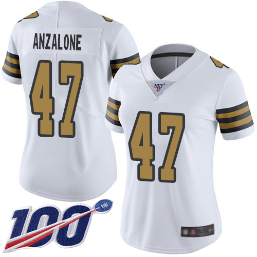 New Orleans Saints #47 Alex Anzalone White Women's Stitched Limited Rush 100th Season Jersey Womens