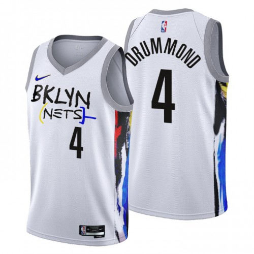 Brooklyn Nets #4 Andre Drummond Mens 2022-23 City Edition Jersey - Cherry Blossom White Mens