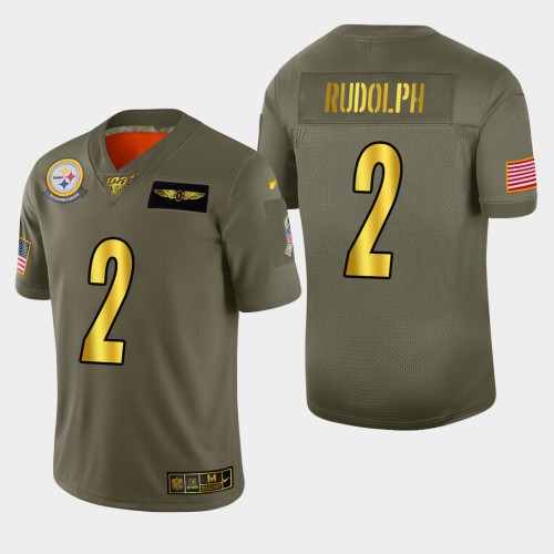 Pittsburgh Steelers #2 Mason Rudolph Men's Olive Gold 2019 Salute to Service 100 Limited Jersey Men's