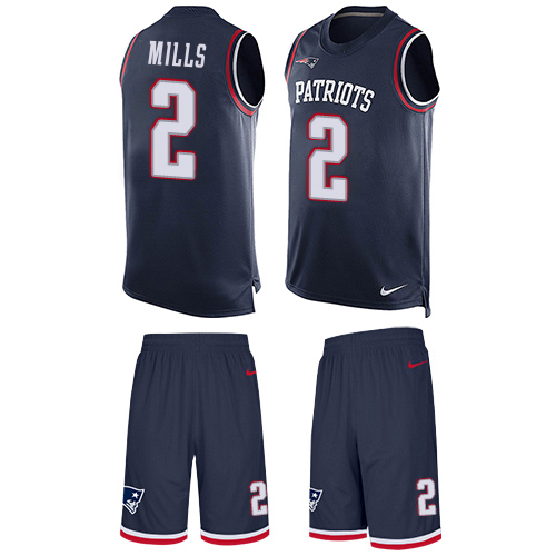 Patriots #2 Jalen Mills Navy Blue Team Color Men's Stitched Limited Tank Top Suit Jersey