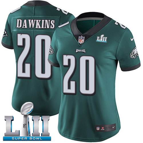 Eagles #20 Brian Dawkins Midnight Green Team Color Super Bowl LII Women's Stitched Vapor Untouchable Limited Jersey
