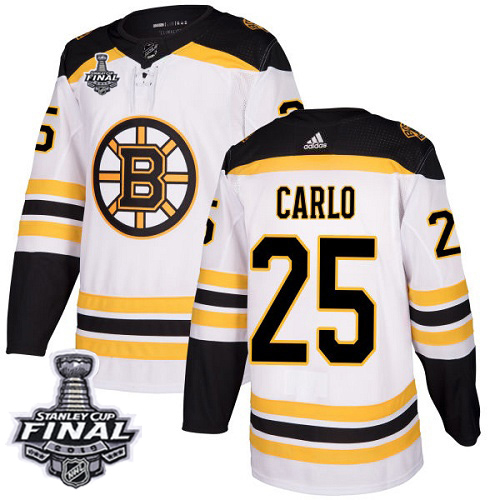 Adidas Boston Bruins #25 Brandon Carlo White Road Authentic 2019 Stanley Cup Final Stitched Jersey Men's