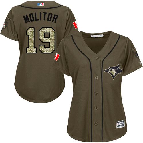 Toronto Blue Jays #19 Paul Molitor Green Salute to Service Women's Stitched Jersey Womens