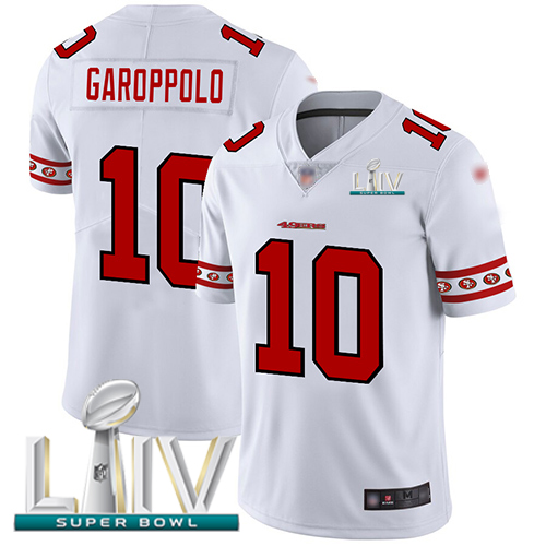 49ers #10 Jimmy Garoppolo White Super Bowl LIV 2020 Men's Stitched Limited Team Logo Fashion Jersey