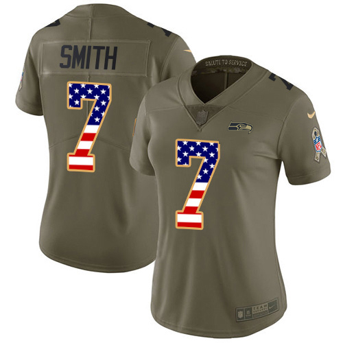 Seahawks #7 Geno Smith Olive/USA Flag Women's Stitched Limited 2017 Salute To Service Jersey