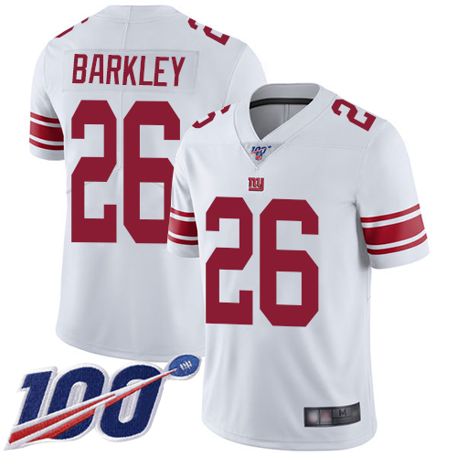 Giants #26 Saquon Barkley White Men's Stitched 100th Season Vapor Limited Jersey