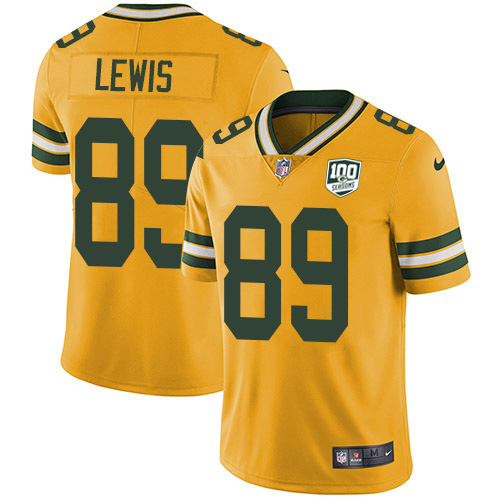 Green Bay Packers #89 Marcedes Lewis Yellow Men's 100th Season Stitched Limited Rush Jersey Men's
