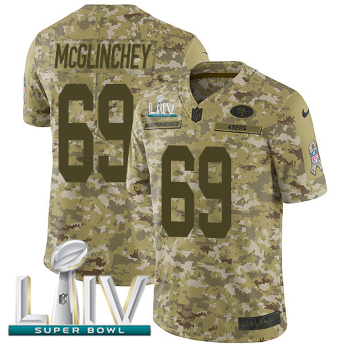 San Francisco 49ers #69 Mike McGlinchey Camo Super Bowl LIV 2020 Men's Stitched Limited 2018 Salute To Service Jersey Men's
