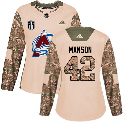 Adidas Colorado Avalanche #42 Josh Manson Camo Women's 2022 Stanley Cup Final Patch Authentic Veterans Day Stitched Jersey Womens