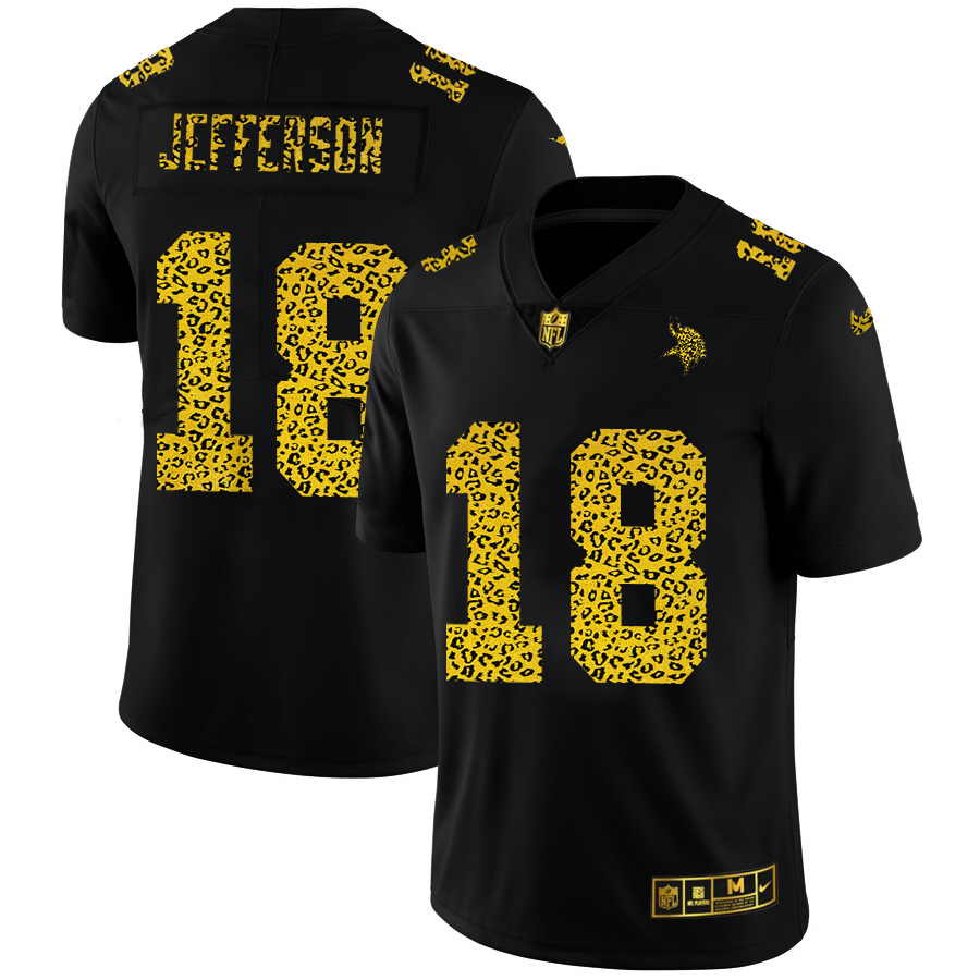 Minnesota Vikings #18 Justin Jefferson Men's Leopard Print Fashion Vapor Limited Jersey Black