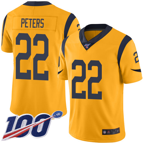 Los Angeles Rams #22 Marcus Peters Gold Men's Stitched Limited Rush 100th Season Jersey Men's