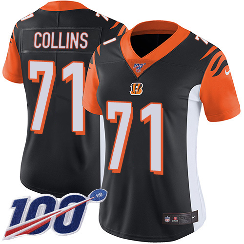Bengals #71 La'el Collins Black Team Color Women's Stitched 100th Season Vapor Untouchable Limited Jersey